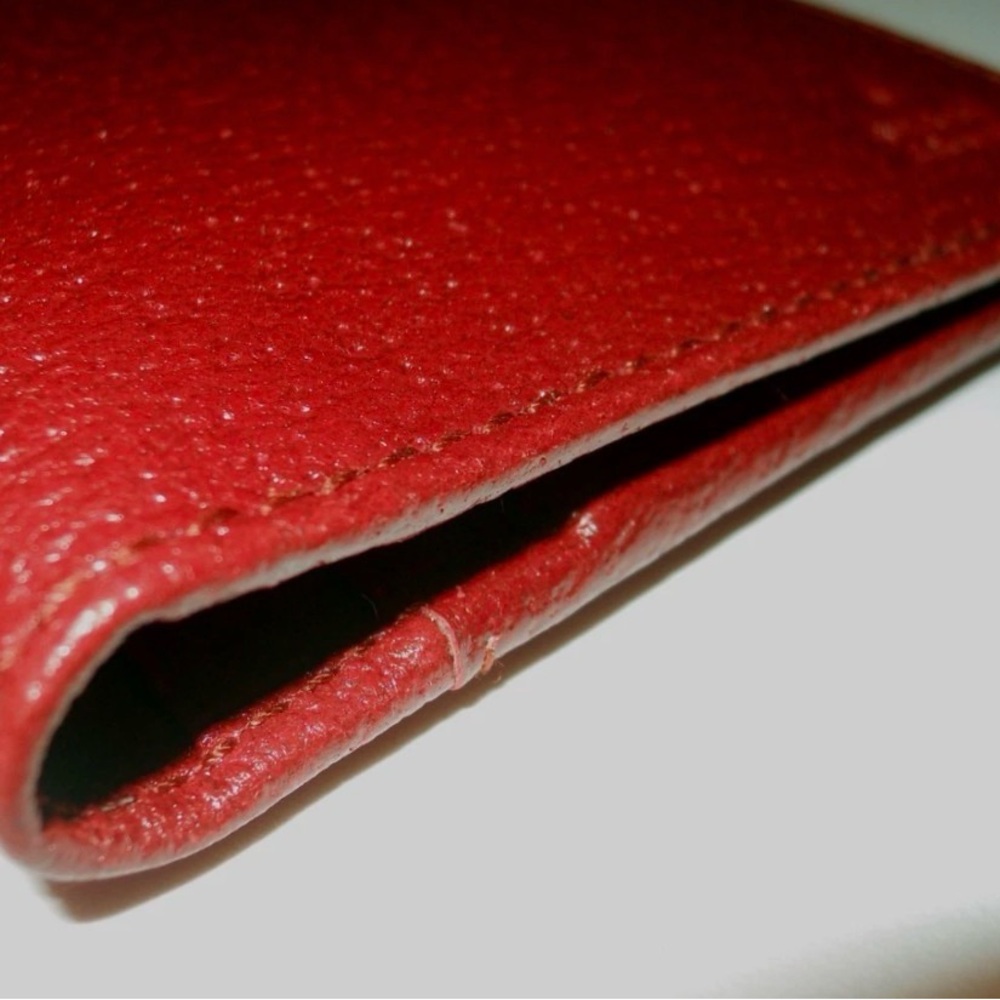 AUTH Gucci Brick Red Embossed Leather Logo Card Wallet Italy - Picture 6 of 10